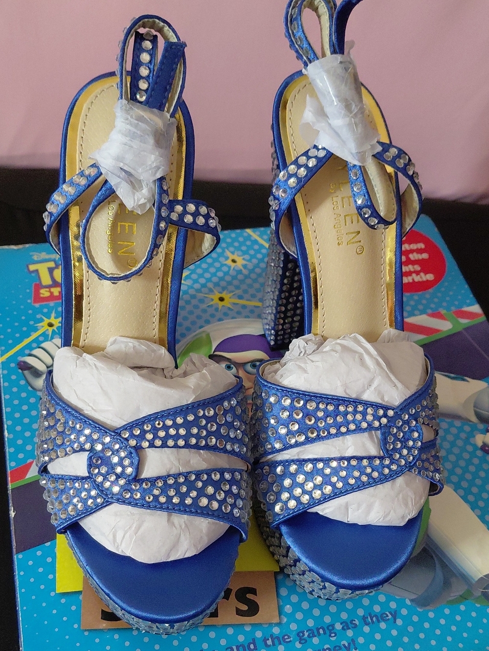 Blue Crystal Embellished Women's Heeled Sandals